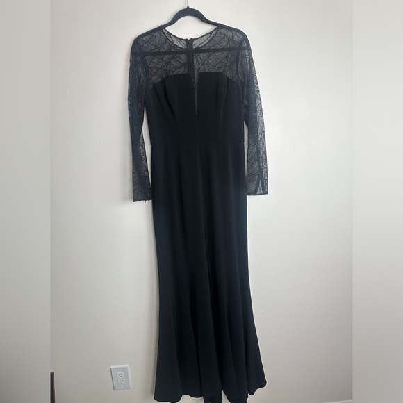 Monique Lhuillier Designer Black Lace Long Sleeve Long Evening Gown Size 10 - Picture 1 of 8
